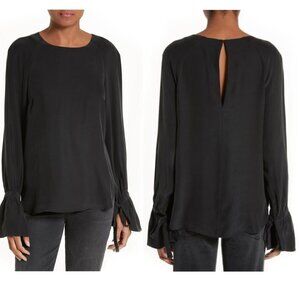 FRAME Women's Voluminous Cuff Silk Black Long Sleeve Flutter Blouse Size XS